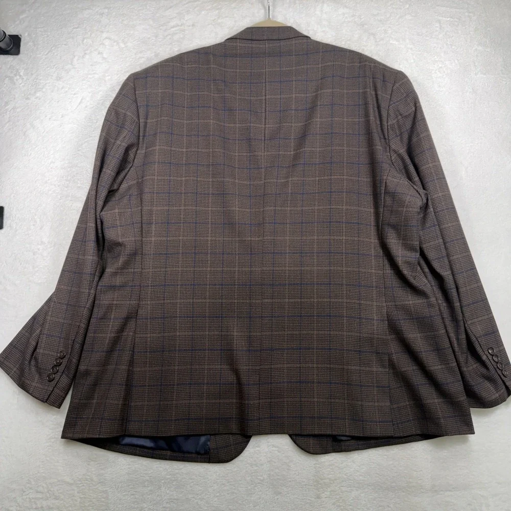 Jos. A Bank 54R Sport Coat Brown Blue Windowpane Houndstooth Wool Blend Business
